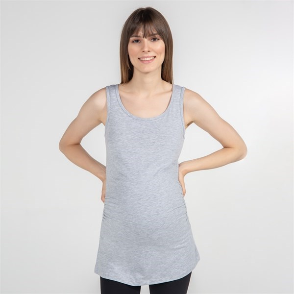 Hamile T-Shirt Atlet Yaka Alda Gri