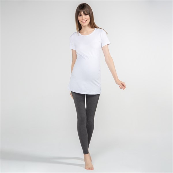 Hamile T-Shirt Bisiklet Yaka Carina Beyaz