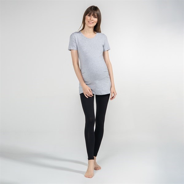 Hamile T-Shirt Bisiklet Yaka Carina Gri