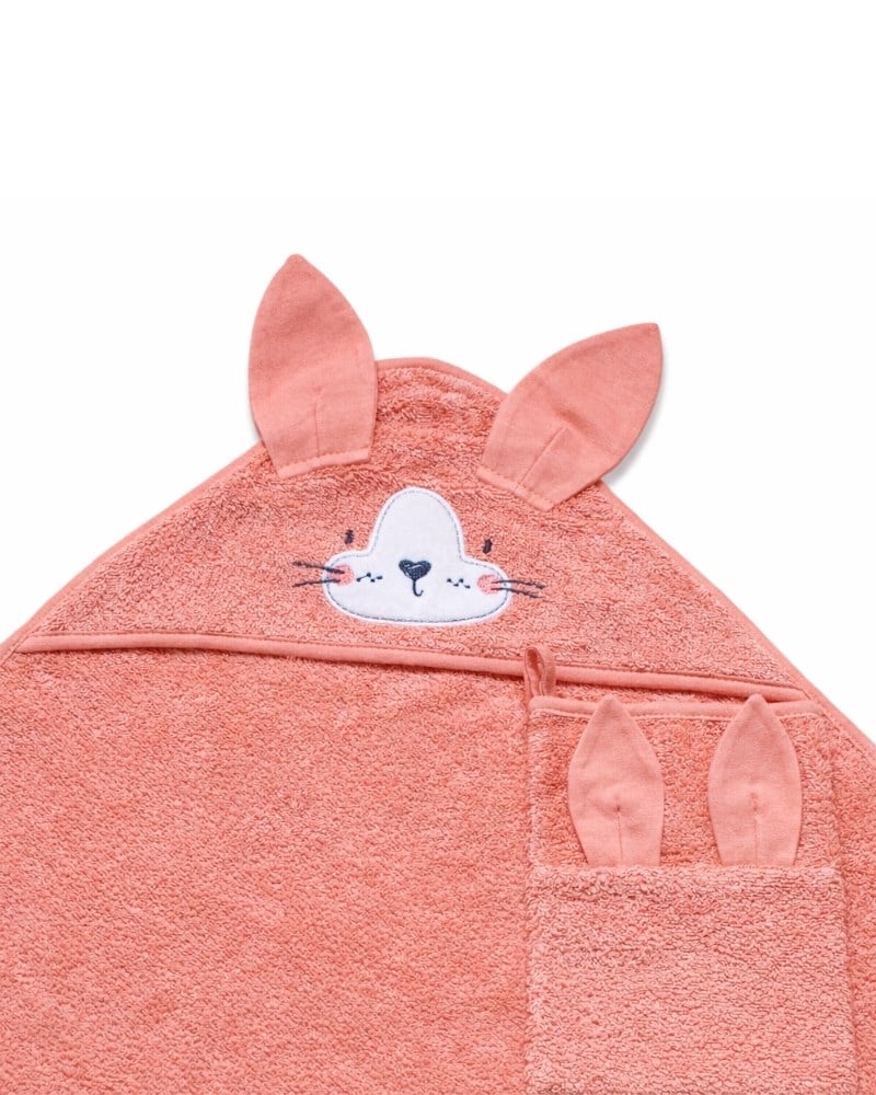 Üçgen Başlıklı Bebek Havlu Seti Bath Time Yavruağızı 90 x 90 cm