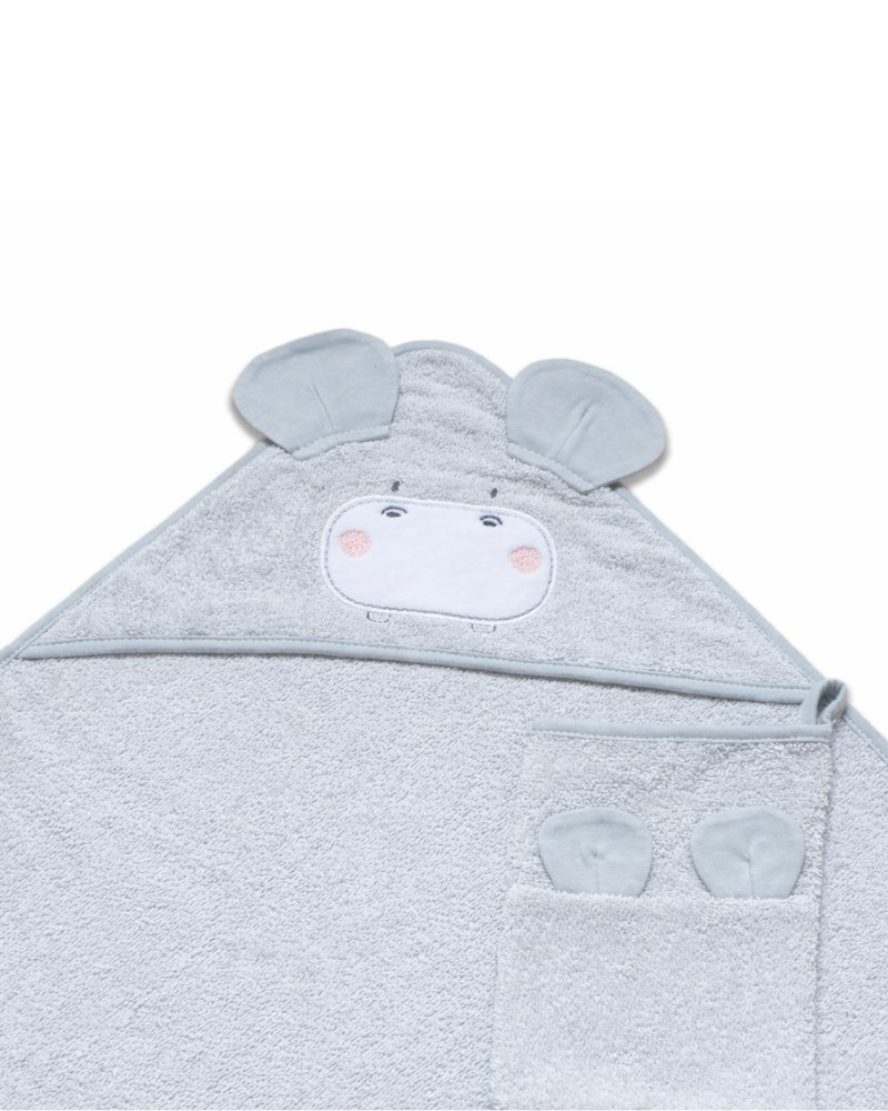 Üçgen Başlıklı Bebek Havlu Seti Bath Time Gri 90 x 90 cm