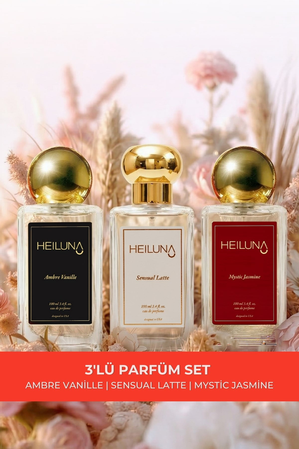 3lü Parfüm Set Mystic Jasmine | Ambre Vanille | Sensual Latte 100 ml EDP Parfüm