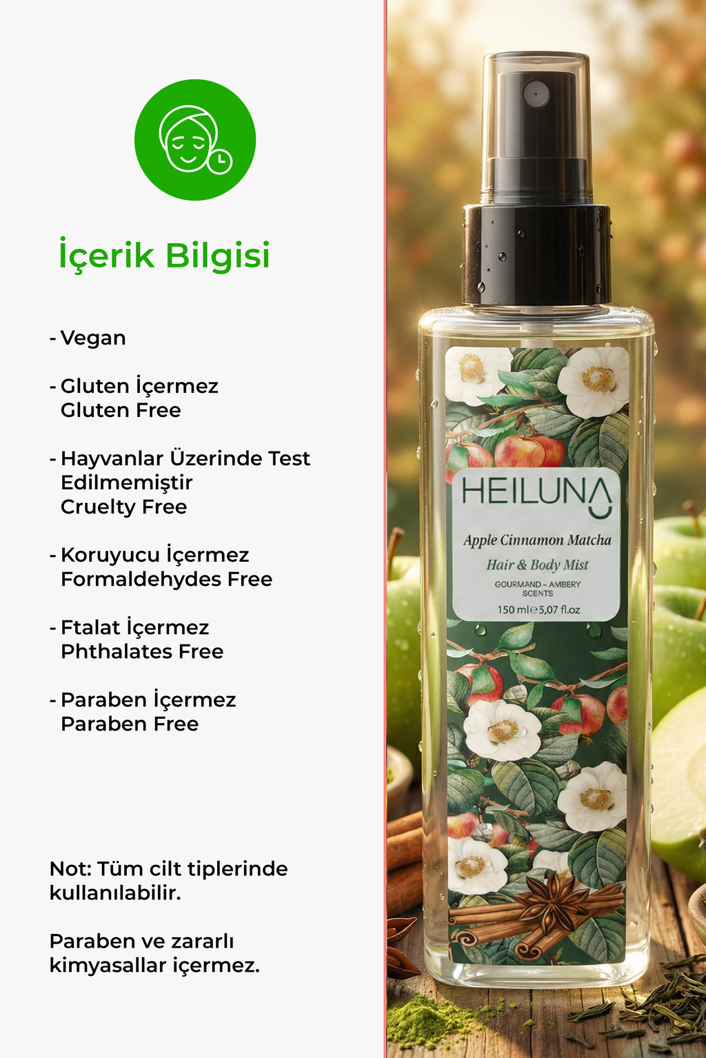 Apple Cinnamon Matcha Saç ve Vücut Spreyi 150 ml