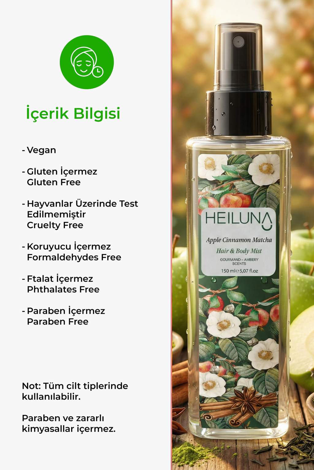 Apple Cinnamon Matcha Saç ve Vücut Spreyi 150 ml