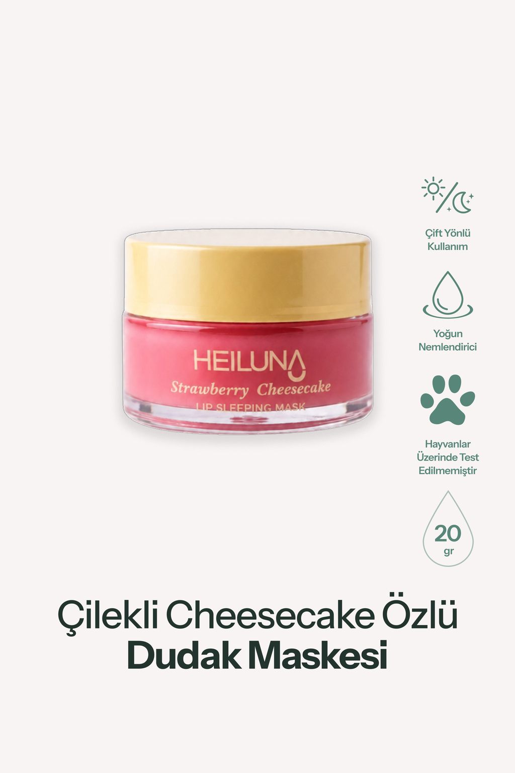 Çilekli Cheesecake Özlü Gece Dudak Maskesi 20g | E Vitamini, Shea Yağı Besleyici Bakım