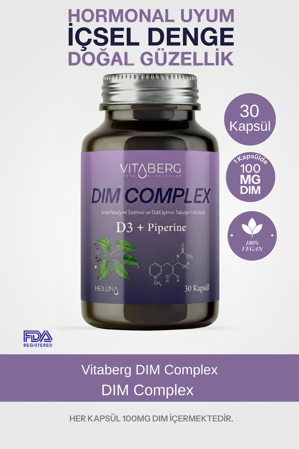 Dim Complex 30 Kapsül – DIM 100 mg, D3 ve Bitkisel Ekstreler İçeren Takviye Edici Gıda