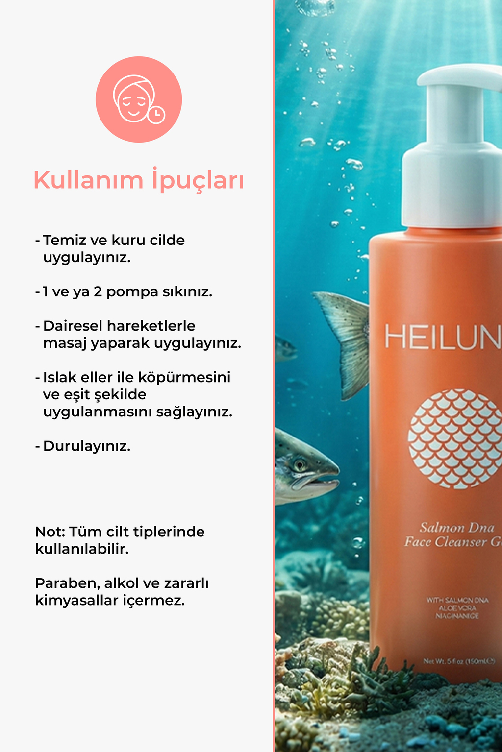 Heiluna Somon DNA Yüz Temizleme Jeli | Aloe Vera & Niasinamid | 150 ml