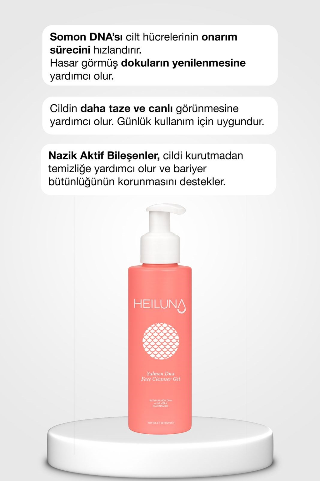 Heiluna Somon DNA Yüz Temizleme Jeli | Aloe Vera & Niasinamid | 150 ml