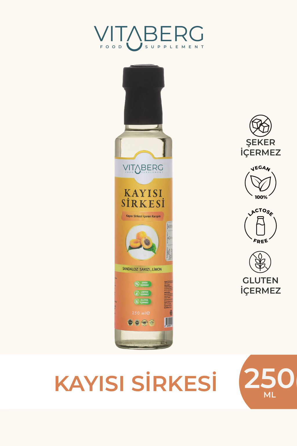 Kayısı Sirkesi | Sandaloz Sakızı ve Limon Ekstrakt İçeren Karışım 250 ml