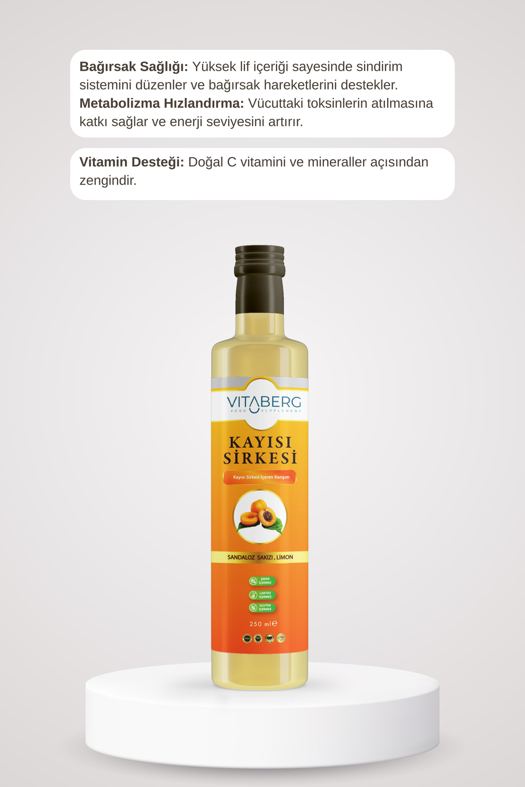 Kayısı Sirkesi | Sandaloz Sakızı ve Limon Ekstrakt İçeren Karışım 250 ml