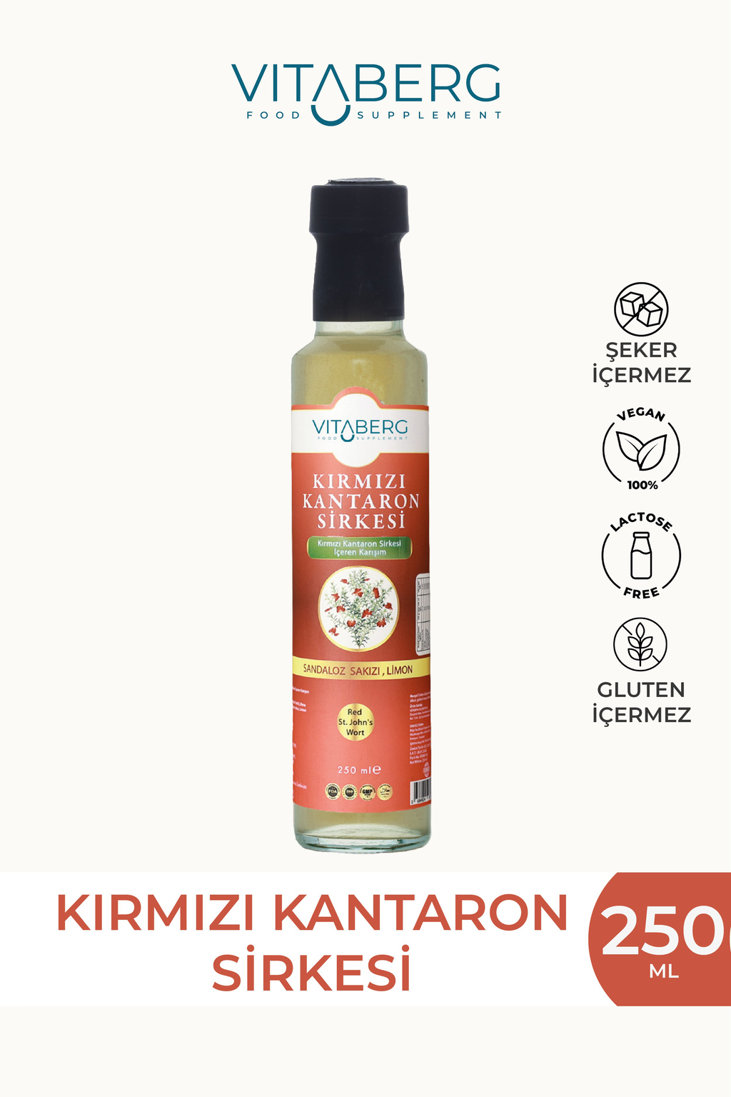 Kırmızı Kantaron Sirkesi  | Elma ve Bitkisel Ekstrakt İçeren Karışım 250 ml