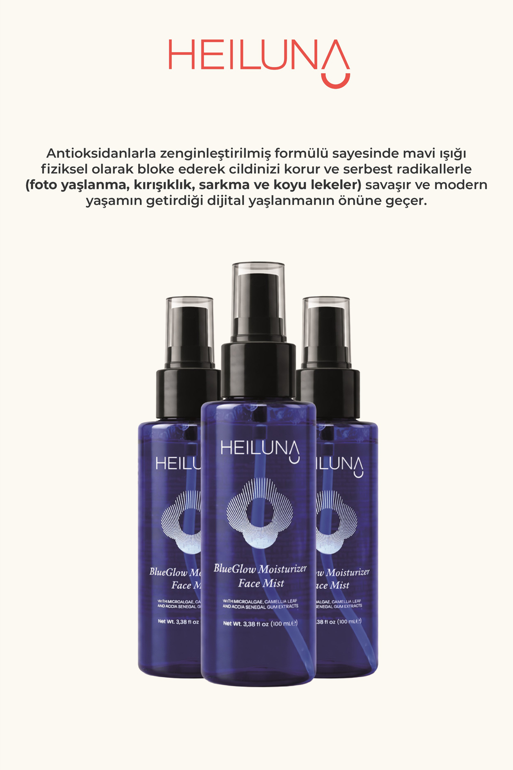 Mavi Işık Koruyucu Işıltı Veren Yüz Spreyi | Mikroalg & Akasya Senegal | 100 ml