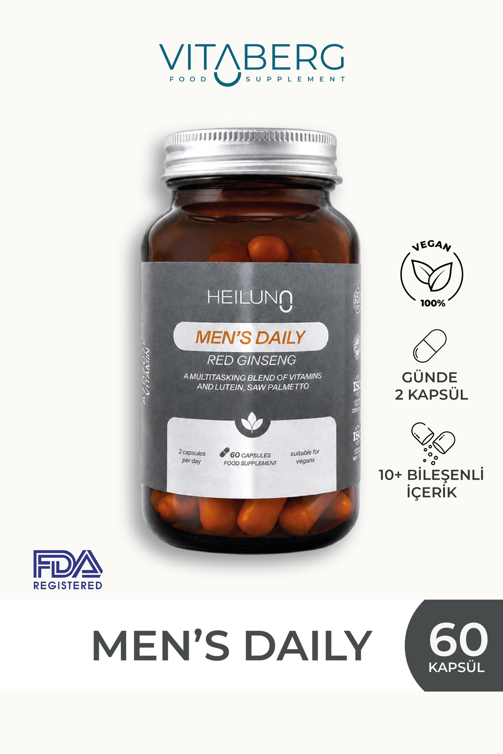 Mens Daily Multivitamin 60 Kapsül – Red Ginseng, Likopen & Saw Palmetto