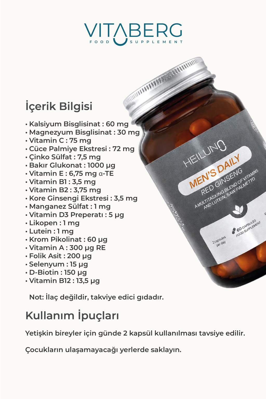Mens Daily Multivitamin 60 Kapsül – Red Ginseng, Likopen & Saw Palmetto