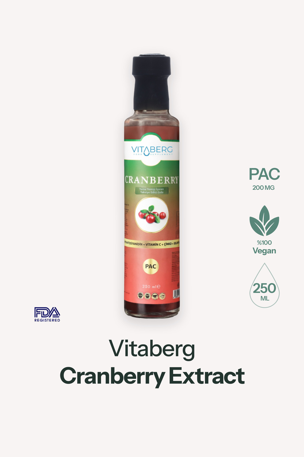 Cranberry Extract Sıvı Takviye | Vitamin C, Çinko, Selenyum İçeren Formül