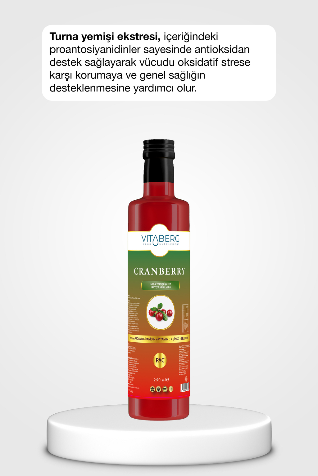 Cranberry Extract Sıvı Takviye | Vitamin C, Çinko, Selenyum İçeren Formül