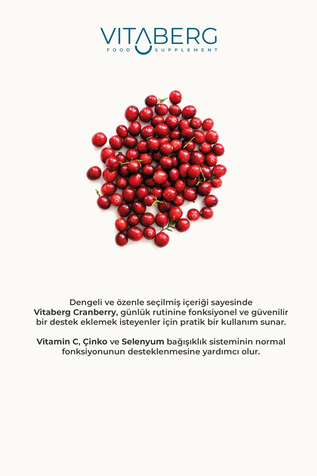 Vitaberg Cranberry Extract Sıvı Takviye | Vitamin C, Çinko, Selenyum İçeren Formül