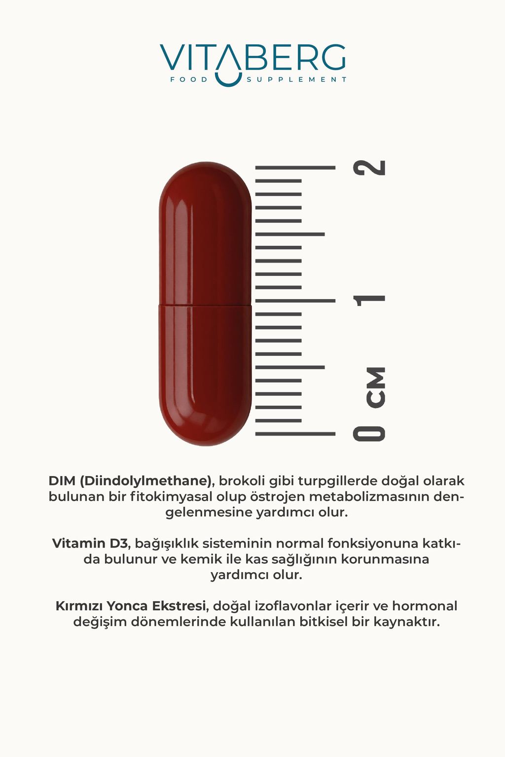 Vitaberg Dim Complex 30 Kapsül – DIM 100 mg, D3 ve Bitkisel Ekstreler İçeren Takviye Edici Gıda