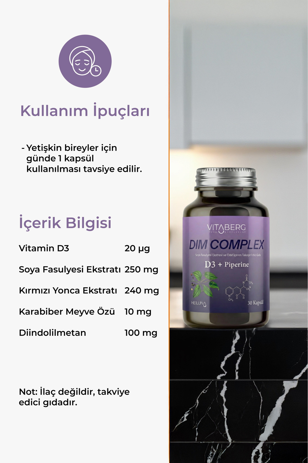 Dim Complex 30 Kapsül – DIM 100 mg, D3 ve Bitkisel Ekstreler İçeren Takviye Edici Gıda