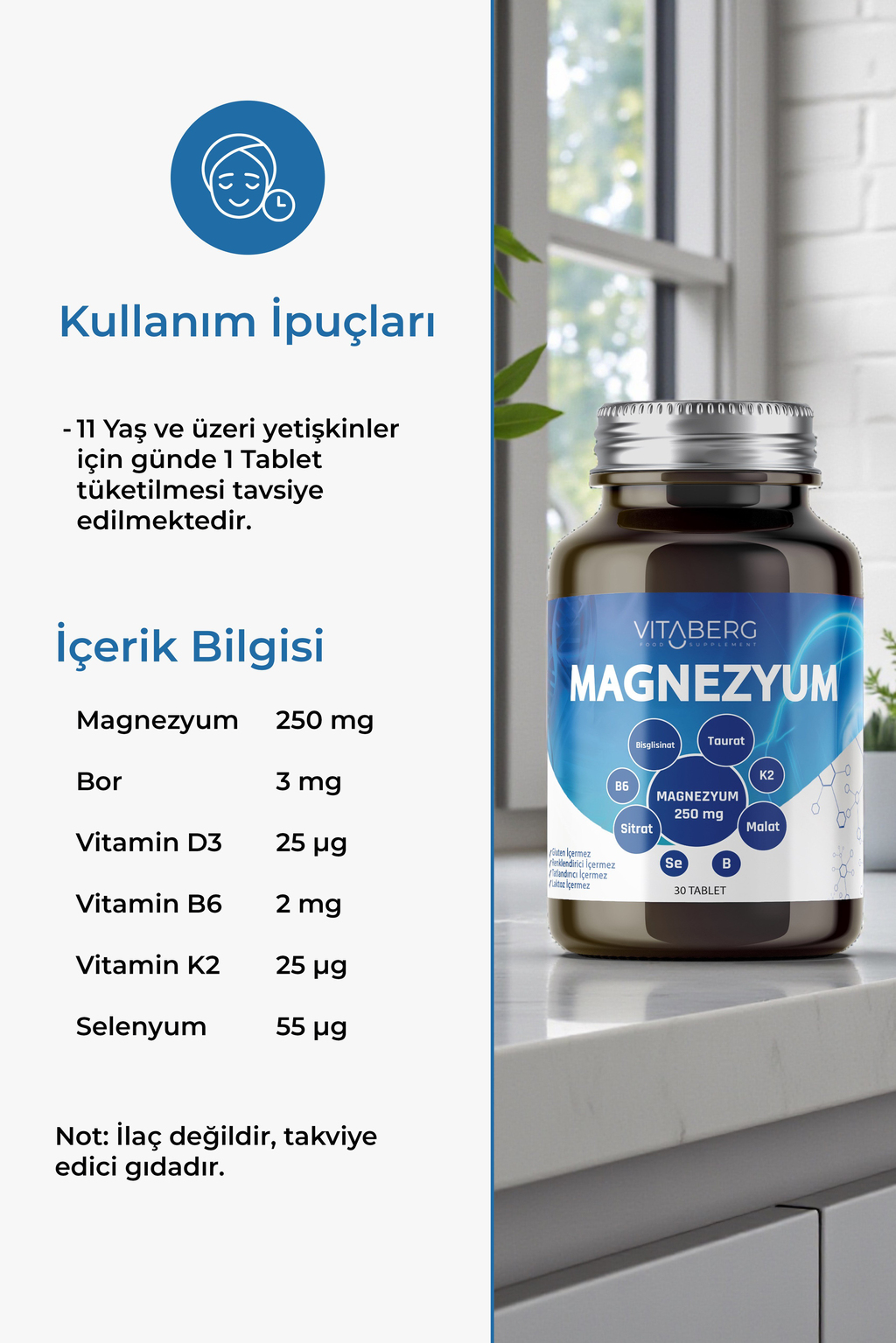 Magnezyum Compleks | Bisglisinat, Taurat, Sitrat, Malat + K2, B6, Bor, Selenyum