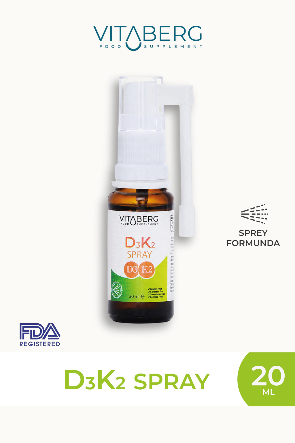 Vitaberg Vitamin D3 K2 Sprey | Günlük Kemik ve Bağışıklık Desteği