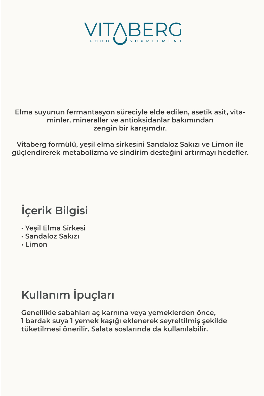 Yeşil Elma Sirkesi | Sandaloz Sakızı ve Limon Ekstrakt İçeren Karışım 250 ml