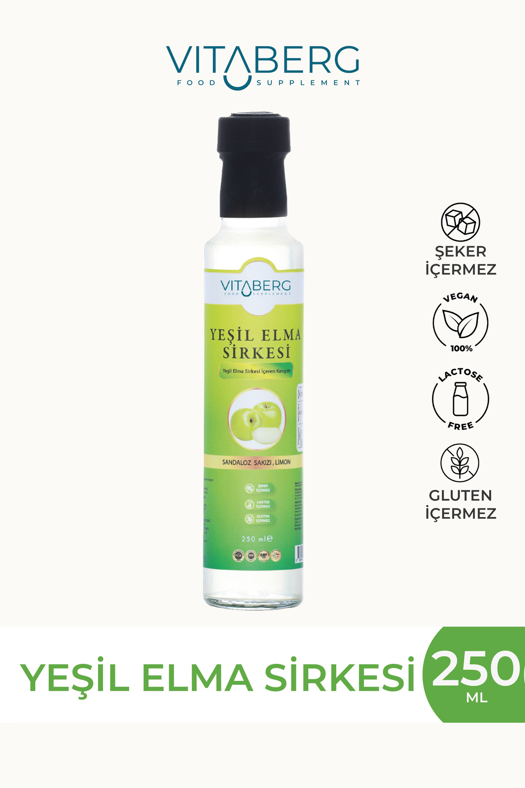 Yeşil Elma Sirkesi | Sandaloz Sakızı ve Limon Ekstrakt İçeren Karışım 250 ml