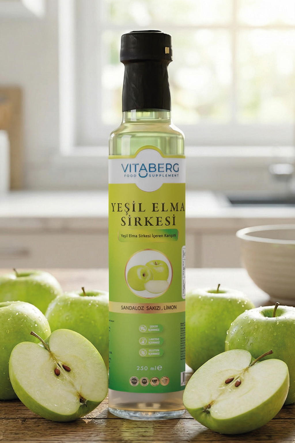 Yeşil Elma Sirkesi | Sandaloz Sakızı ve Limon Ekstrakt İçeren Karışım 250 ml