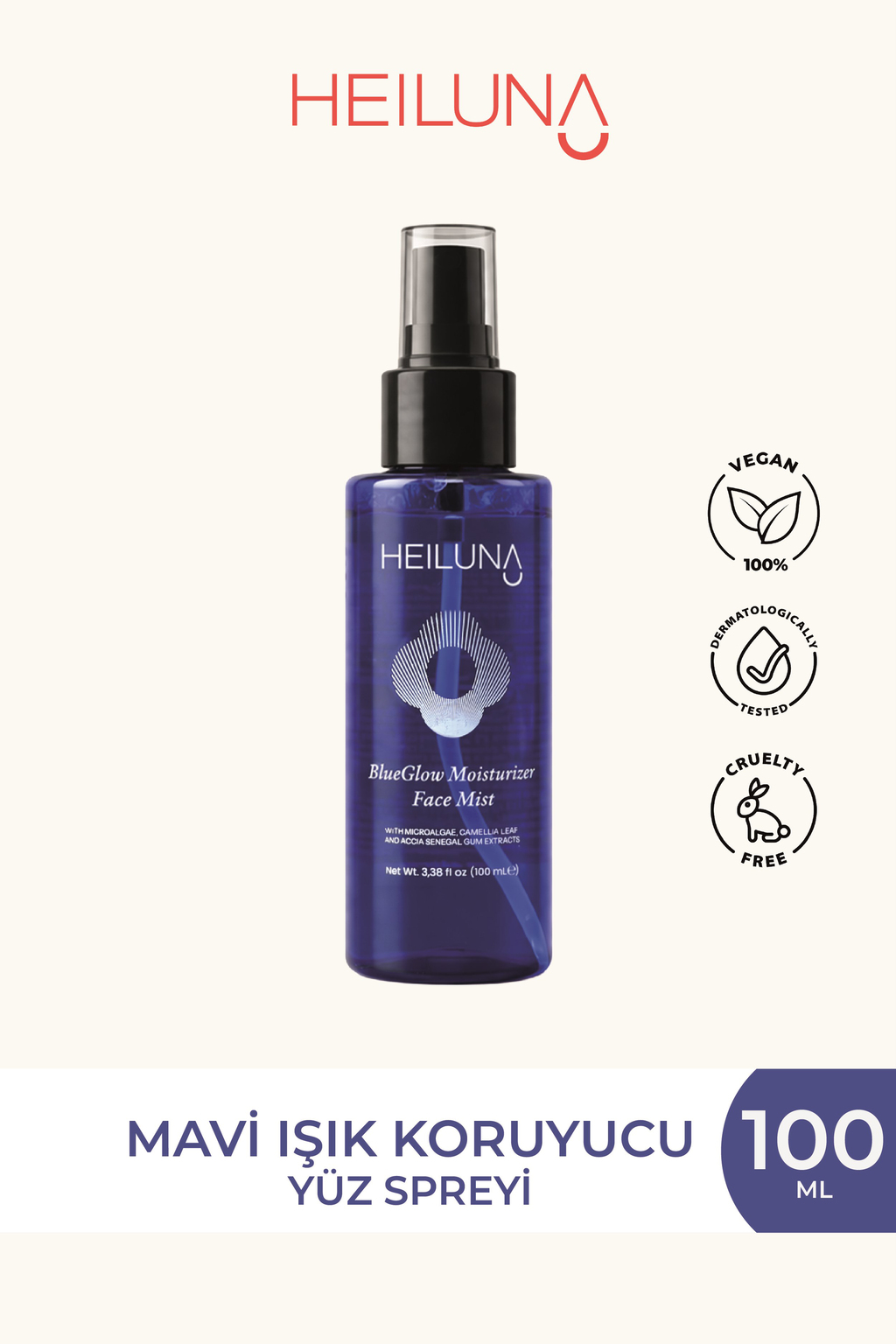 Mavi Işık Koruyucu Işıltı Veren Yüz Spreyi | Mikroalg & Akasya Senegal | 100 ml