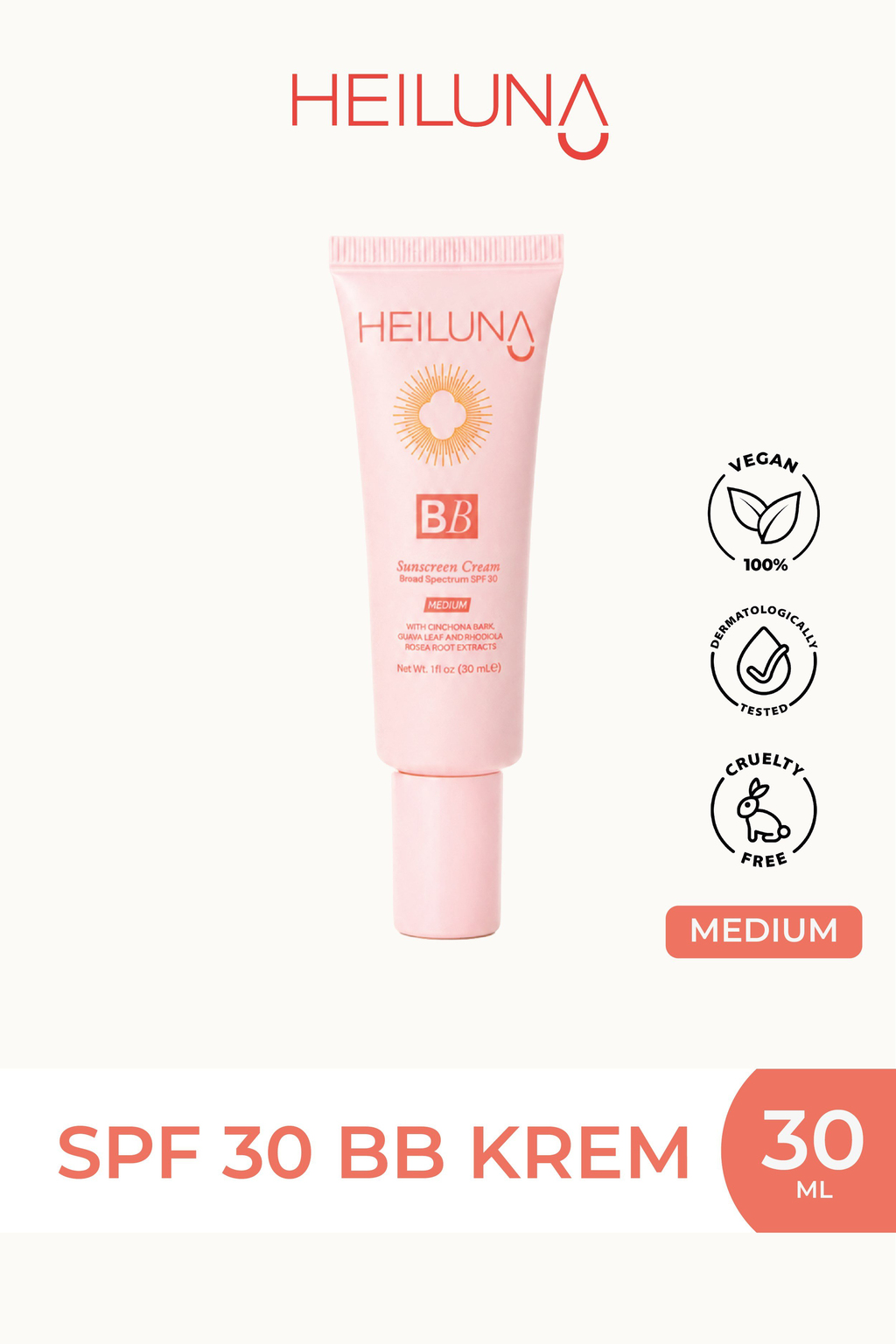 SPF 30 BB Krem Medium 30 ml – Niacinamide & Aloe Vera ile Aydınlatıcı, Nemlendirici ve Güneş Koruma 