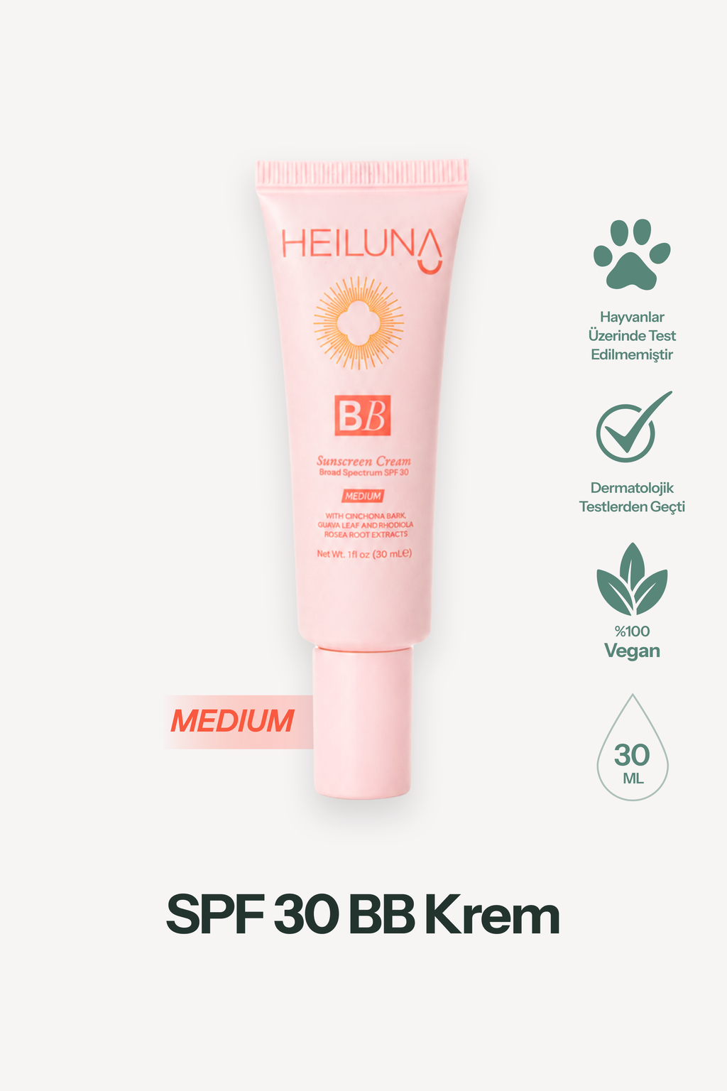 SPF 30 BB Krem Medium 30 ml – Niacinamide & Aloe Vera ile Aydınlatıcı, Nemlendirici ve Güneş Koruma 