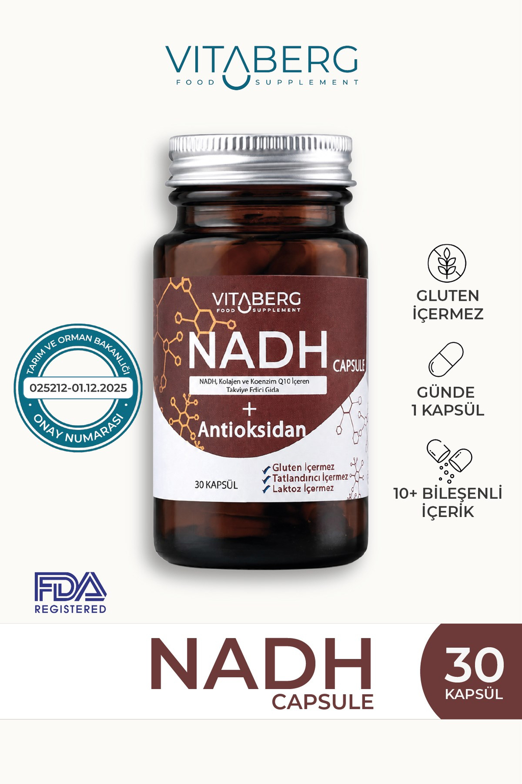 NADH Antioksidan+ | PQQ, Koenzim Q10, Resveratrol, Kolajen Tip II