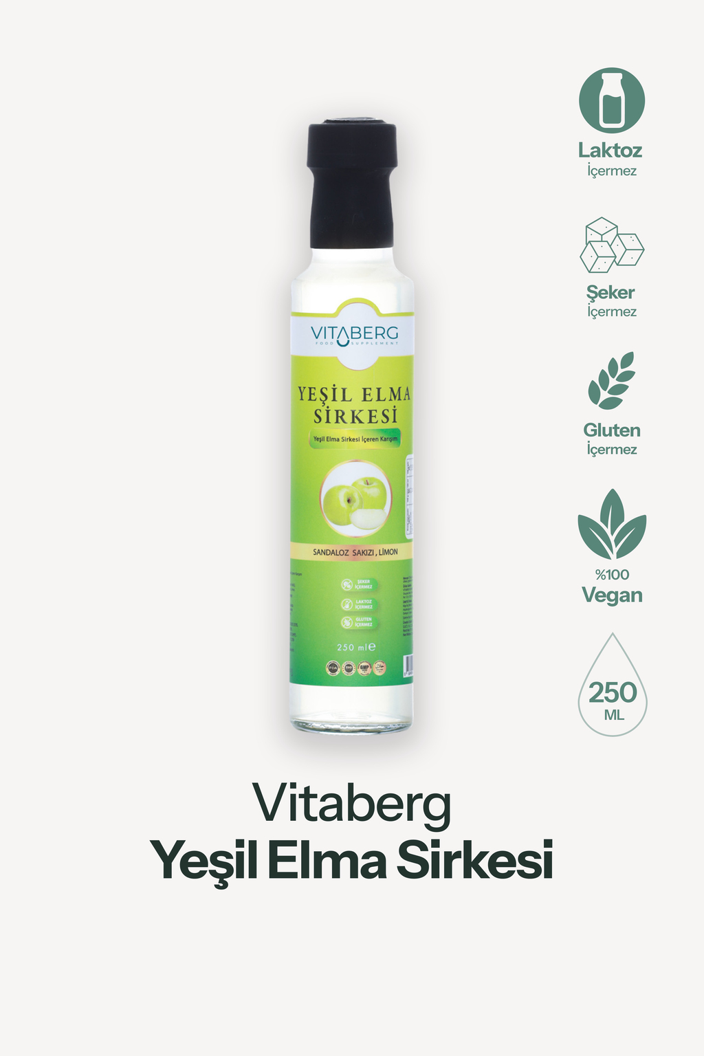 Yeşil Elma Sirkesi | Sandaloz Sakızı ve Limon Ekstrakt İçeren Karışım 250 ml