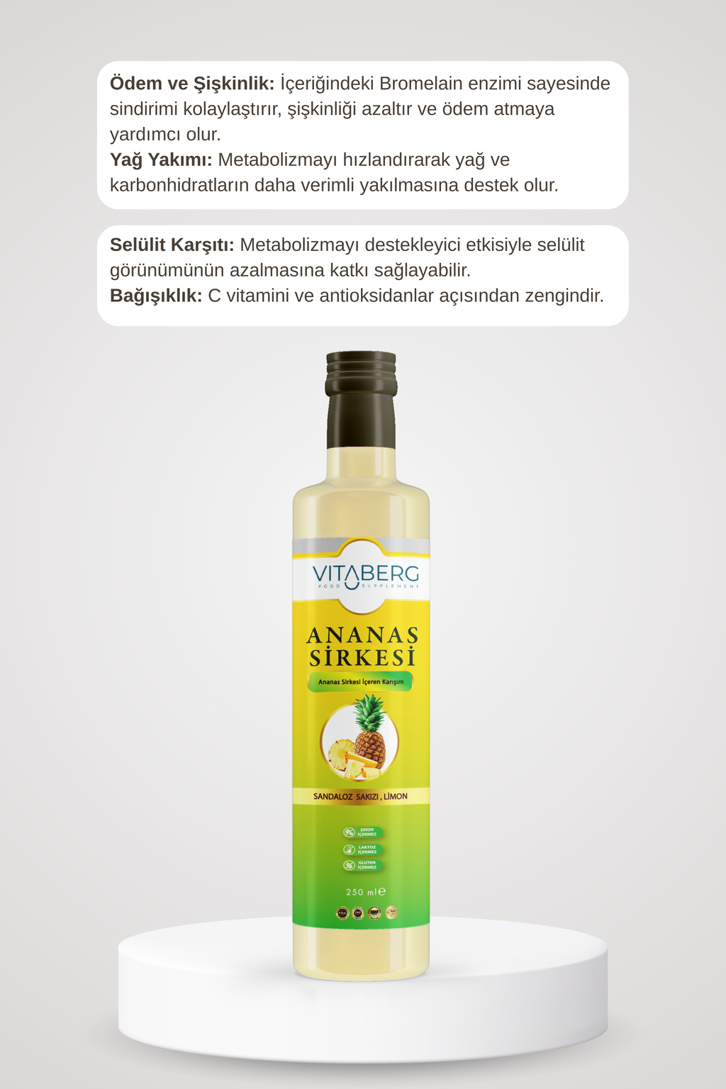 Ananas Sirkesi | Sandaloz Sakızı ve Limon Ekstrakt İçeren Karışım 250 ml