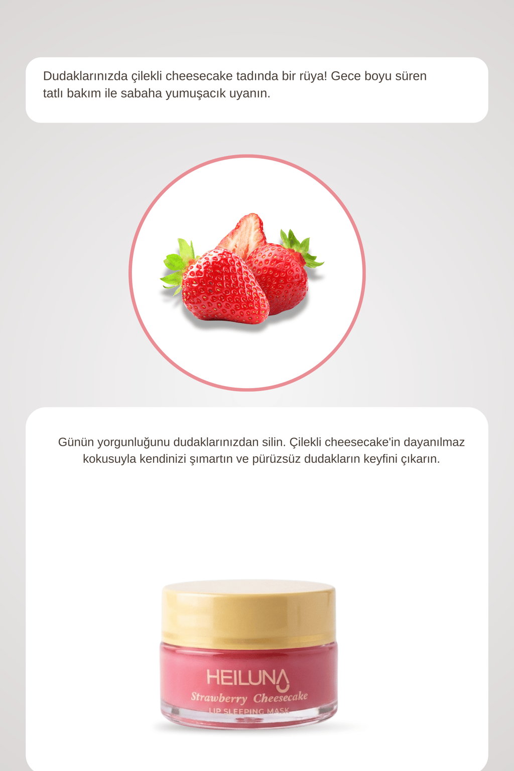Çilekli Cheesecake Özlü Gece Dudak Maskesi 20g | E Vitamini, Shea Yağı Besleyici Bakım