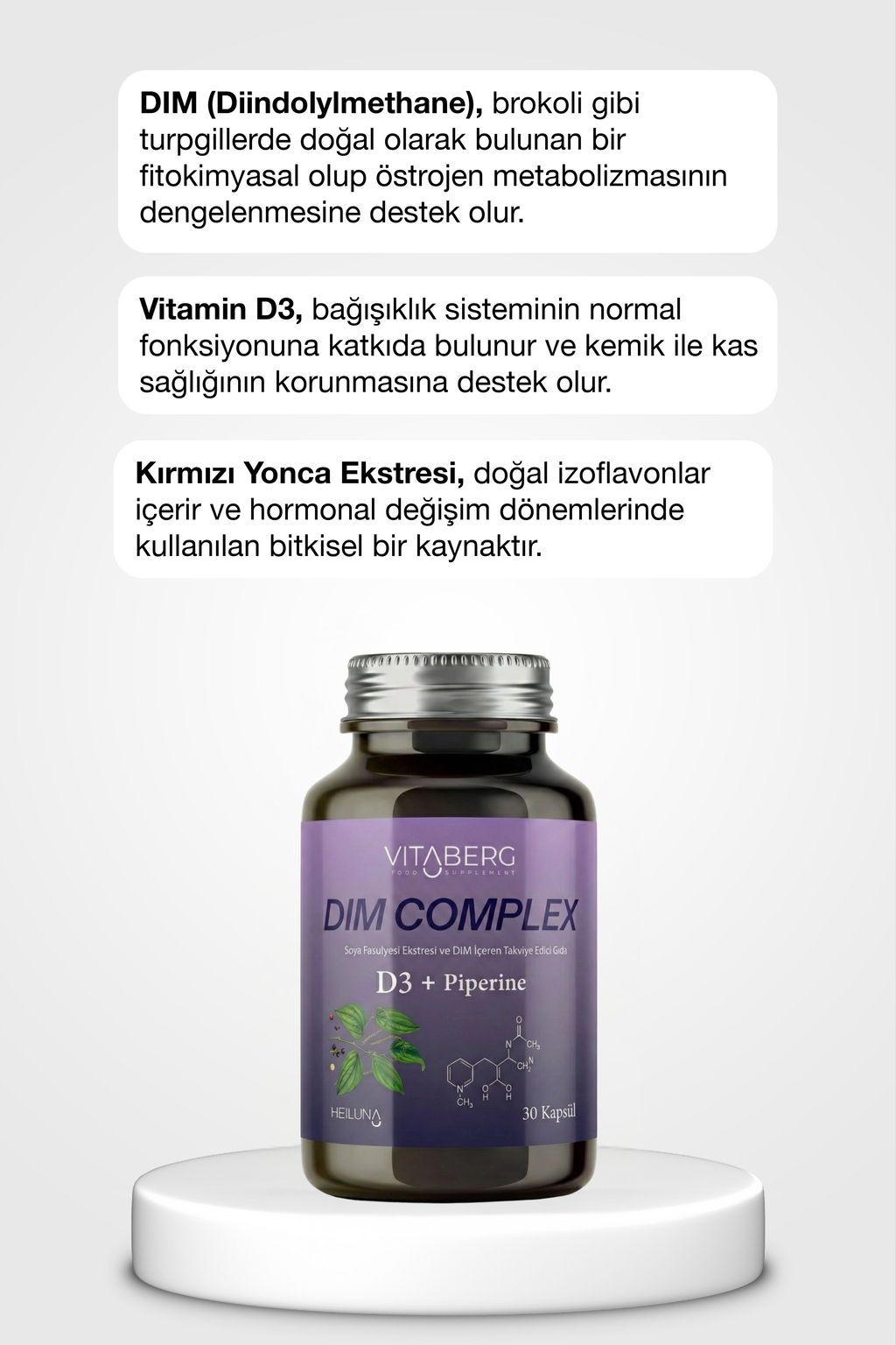Dim Complex 30 Kapsül – DIM 100 mg, D3 ve Bitkisel Ekstreler İçeren Takviye Edici Gıda
