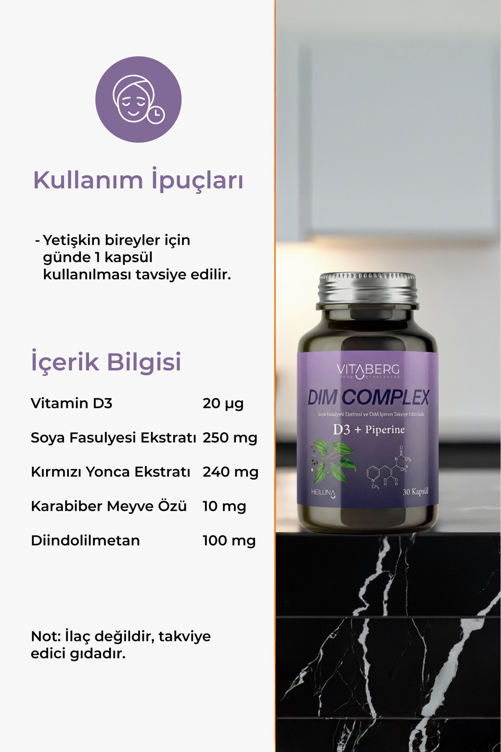 Dim Complex 30 Kapsül – DIM 100 mg, D3 ve Bitkisel Ekstreler İçeren Takviye Edici Gıda