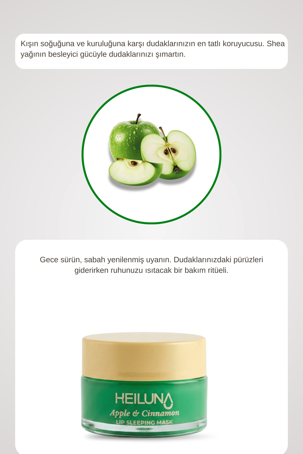 Elma ve Tarçın Özlü  Gece Dudak Maskesi 20g | E Vitamini, Shea Yağı Besleyici Bakım