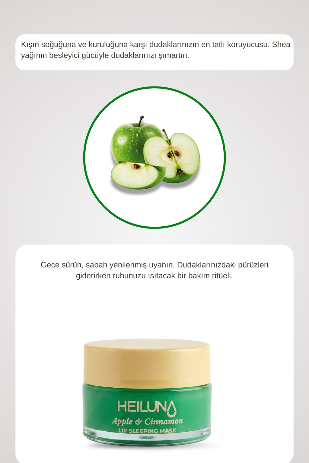 Elma ve Tarçın Özlü  Gece Dudak Maskesi 20g | E Vitamini, Shea Yağı Besleyici Bakım