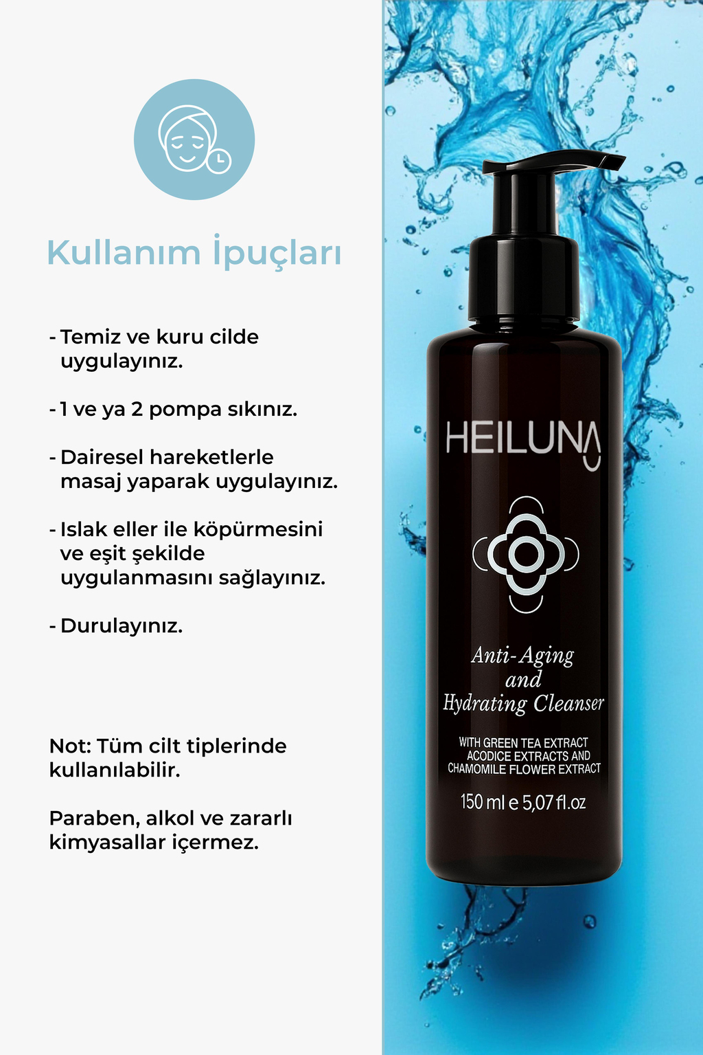 Heiluna Yaşlanma Karşıtı ve Nemlendirici Yüz Temizleme Losyonu