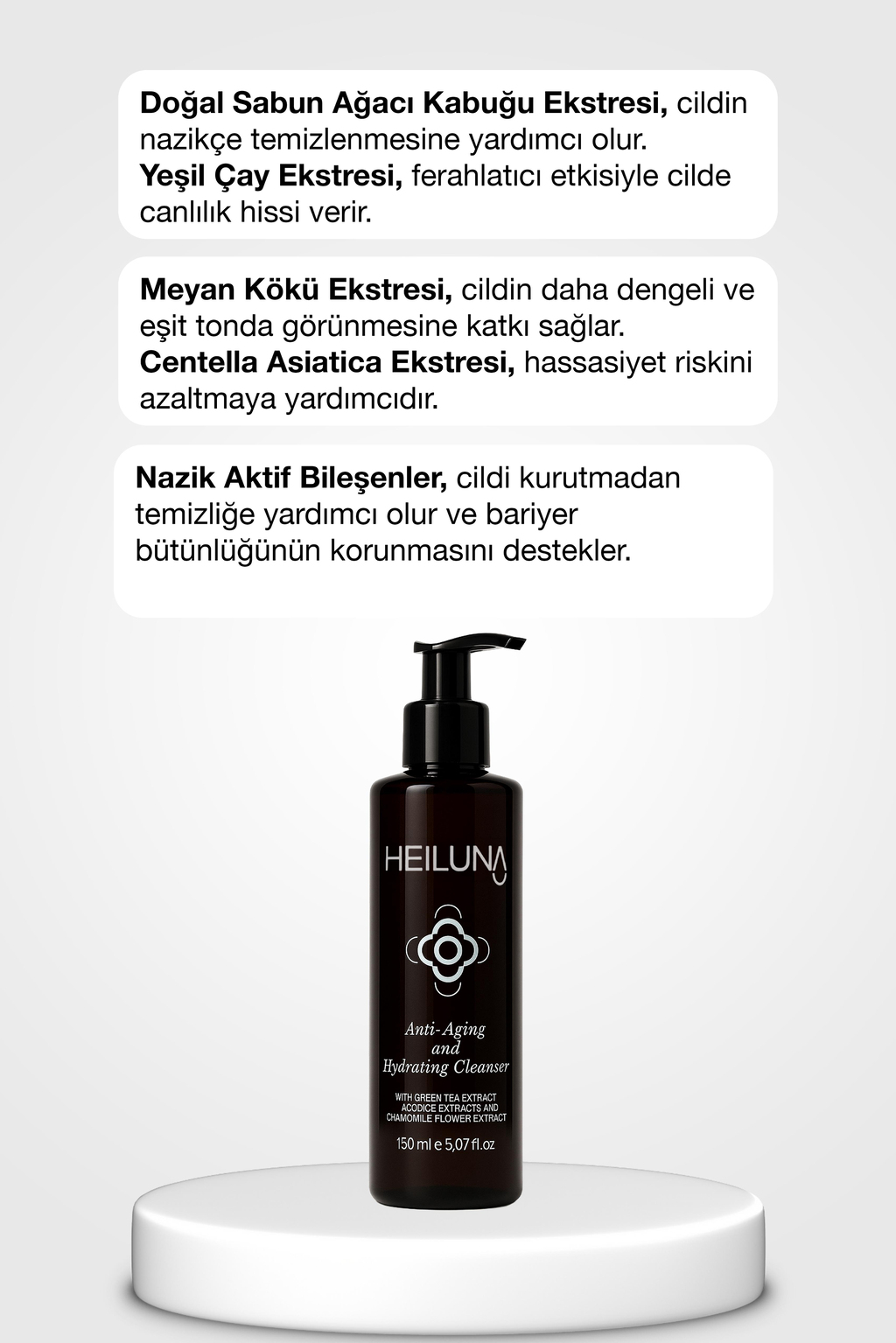 Heiluna Yaşlanma Karşıtı ve Nemlendirici Yüz Temizleme Losyonu