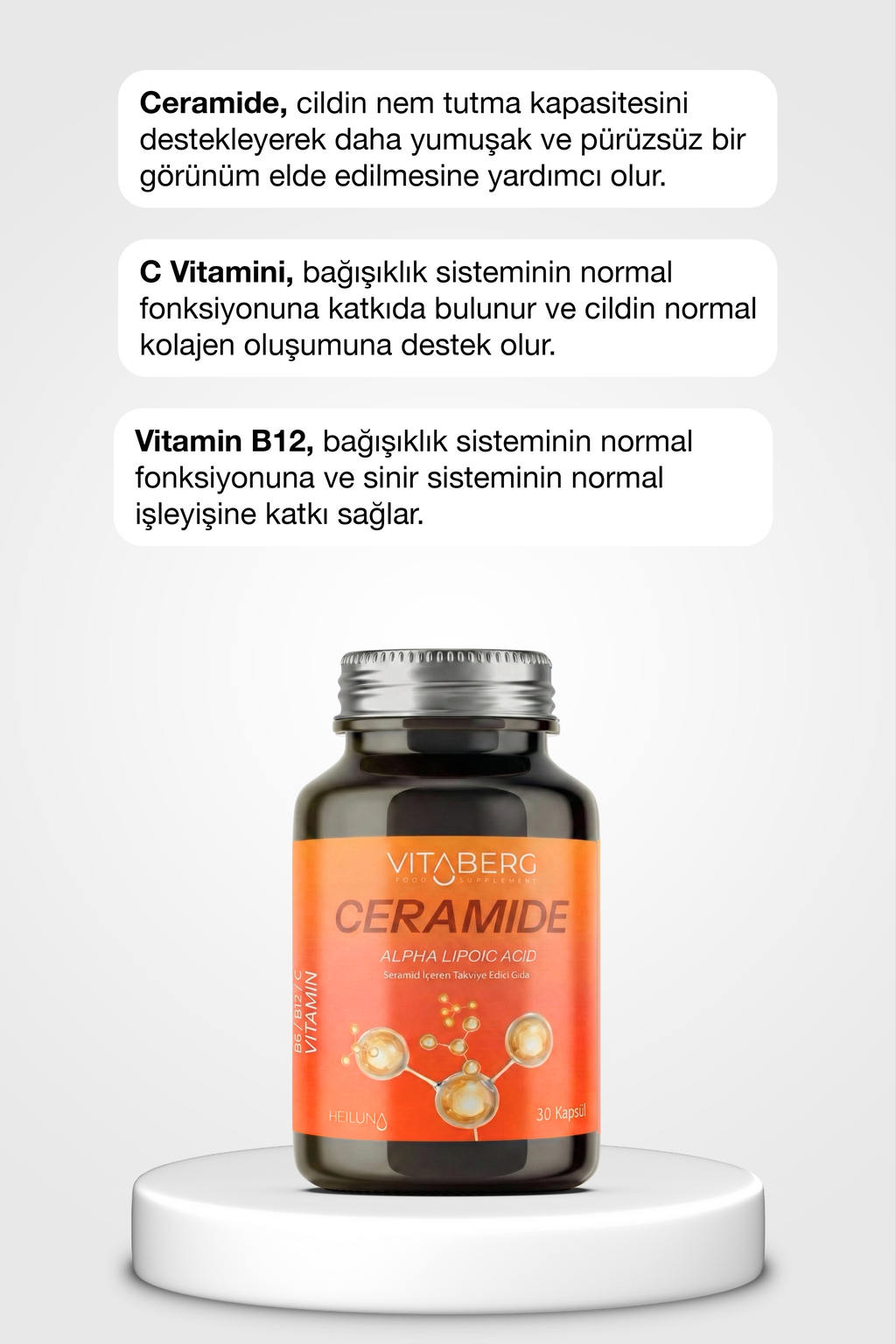 Ceramide 30 Kapsül | Seramid, Alfa Lipoik Asit, Vitamin C, B6 ve B12 | Vegan
