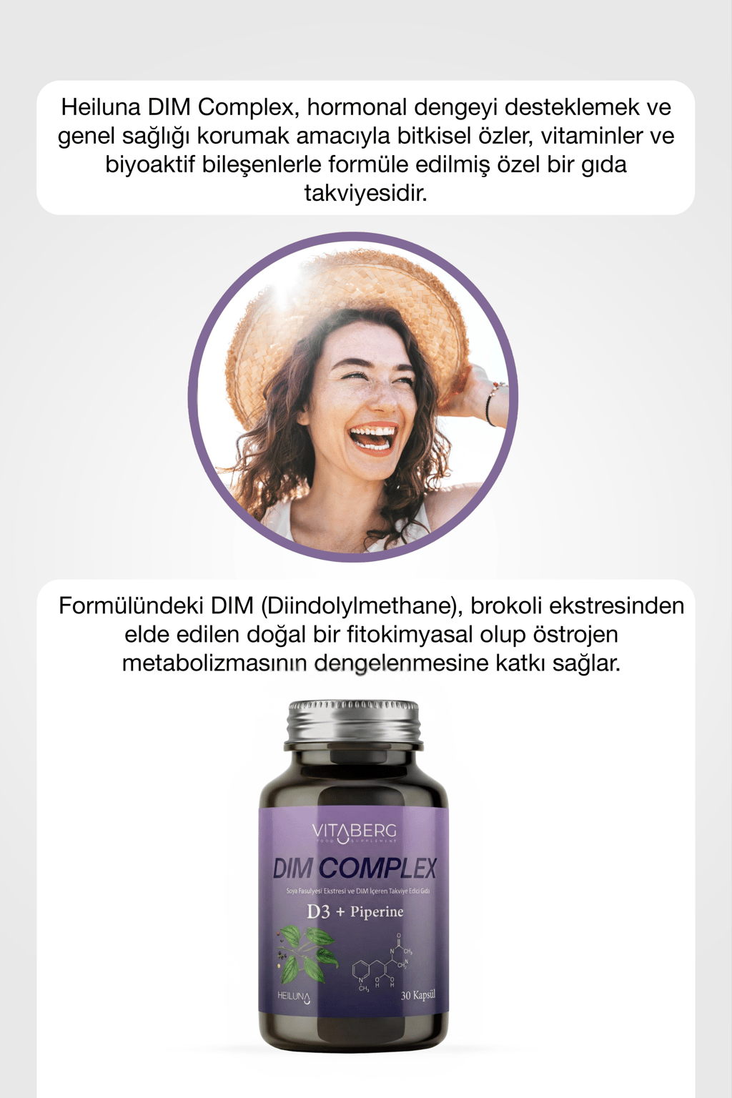 Vitaberg Dim Complex 30 Kapsül – DIM 100 mg, D3 ve Bitkisel Ekstreler İçeren Takviye Edici Gıda