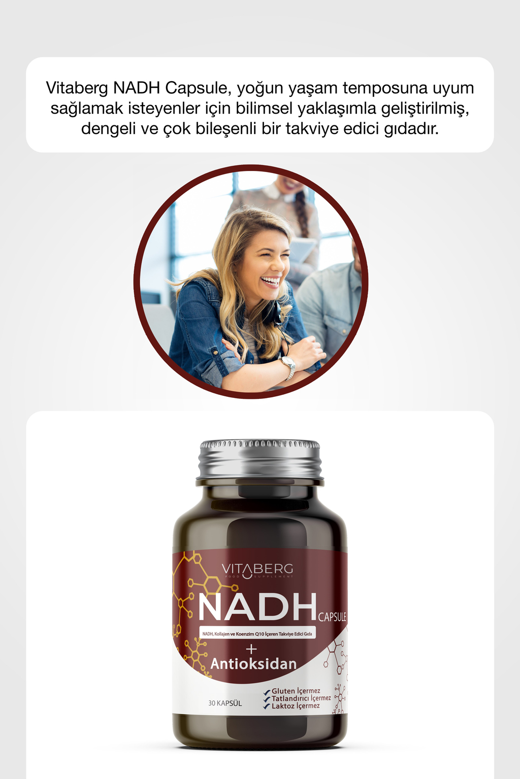 Vitaberg NADH Antioksidan+ | PQQ, Koenzim Q10, Resveratrol, Kolajen Tip II