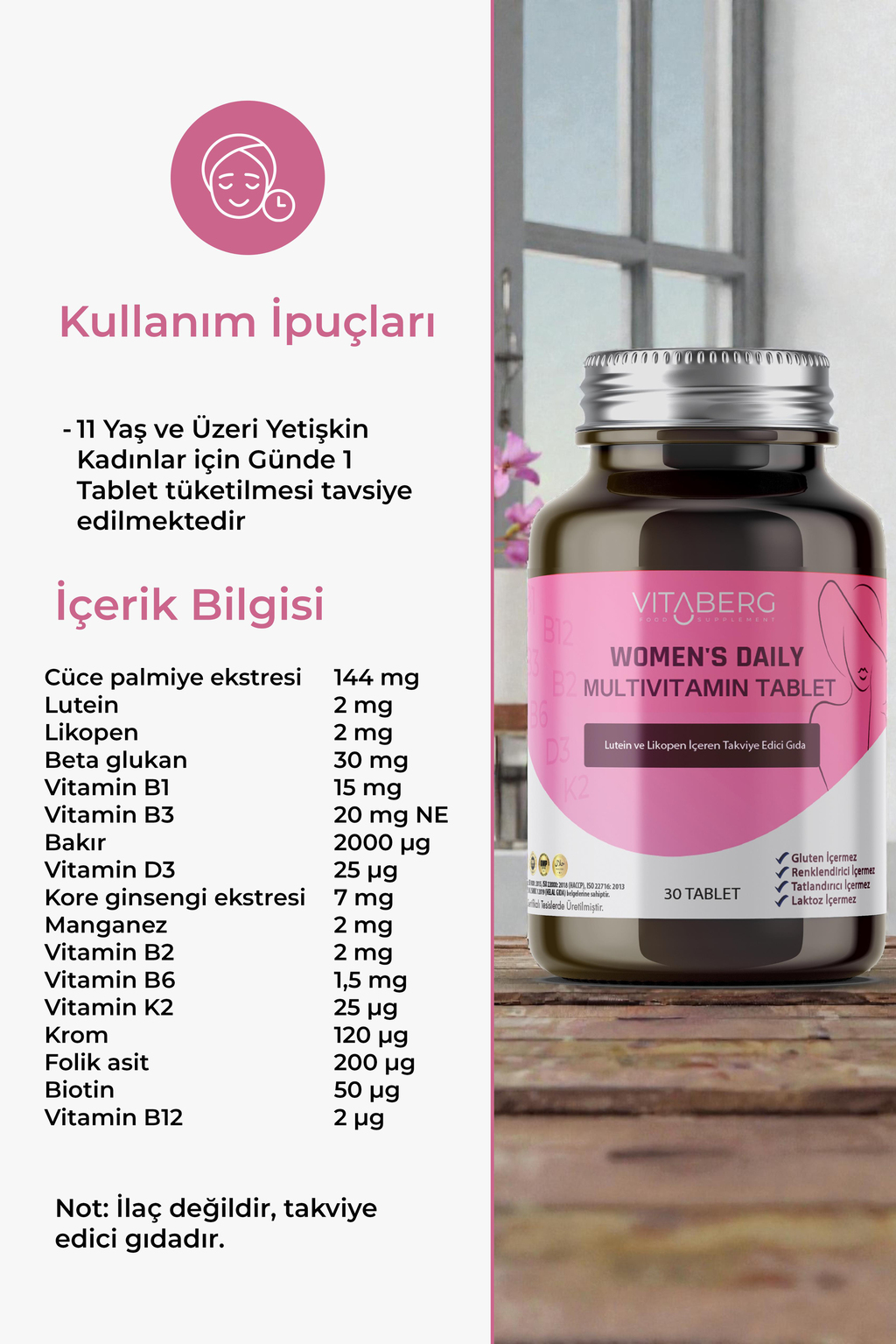 Women’s Daily Multivitamin Tablet | B Vitaminleri, Beta Glukan, Lutein ve Likopen