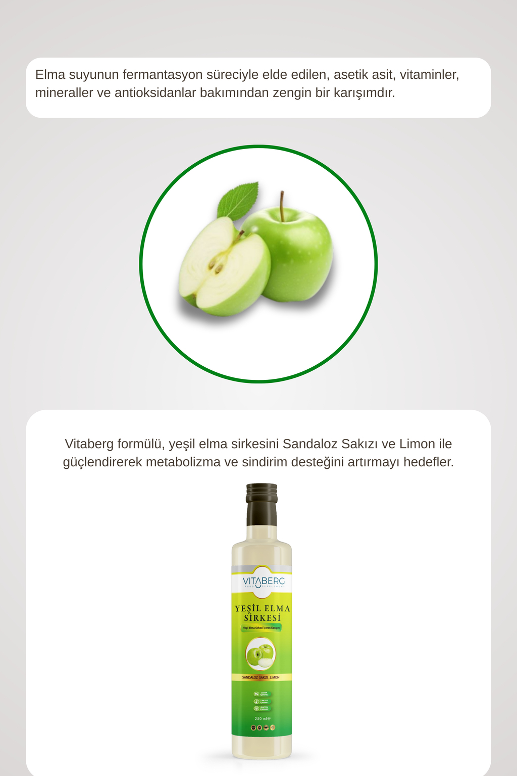 Yeşil Elma Sirkesi | Sandaloz Sakızı ve Limon Ekstrakt İçeren Karışım 250 ml
