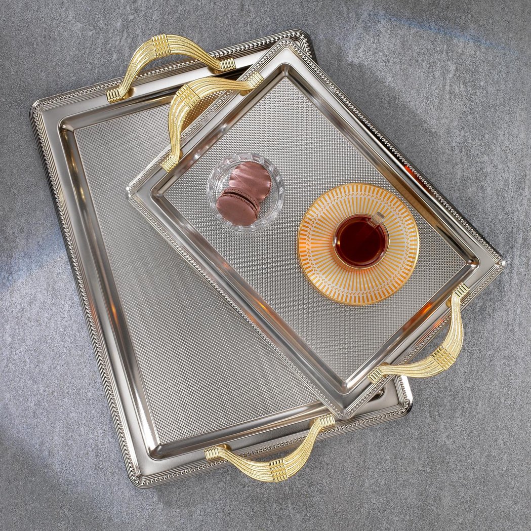 Schafer Ela 2 li Dikdörtgen Çay Tepsisi-Platin03