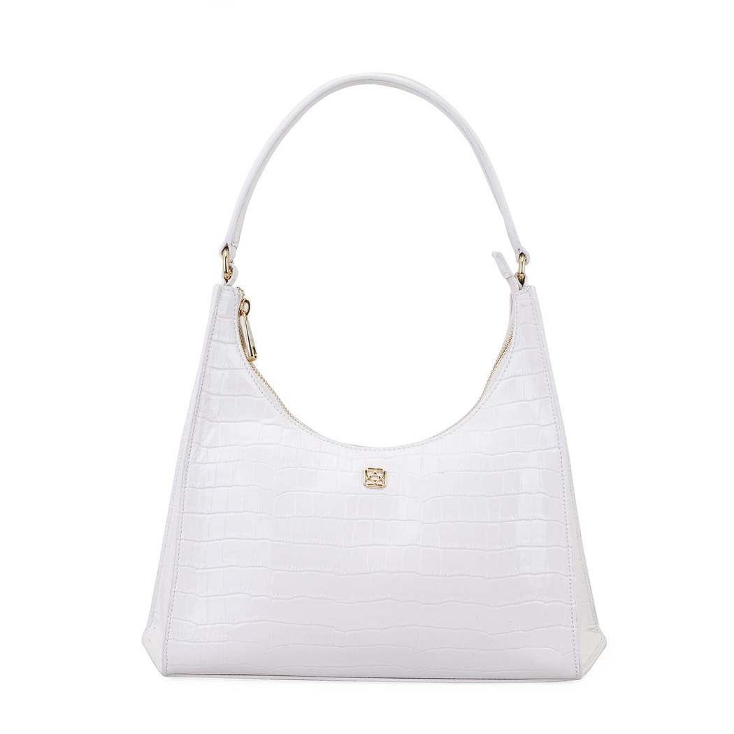 Aspen Beyaz Kadın Kroko Baskılı Deri Omuz Çantası