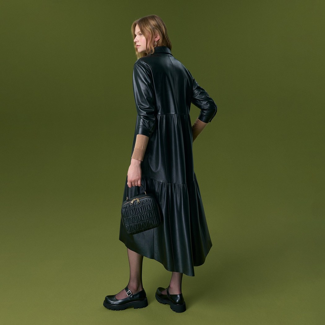 Blinda Siyah Kadın Deri Elbise