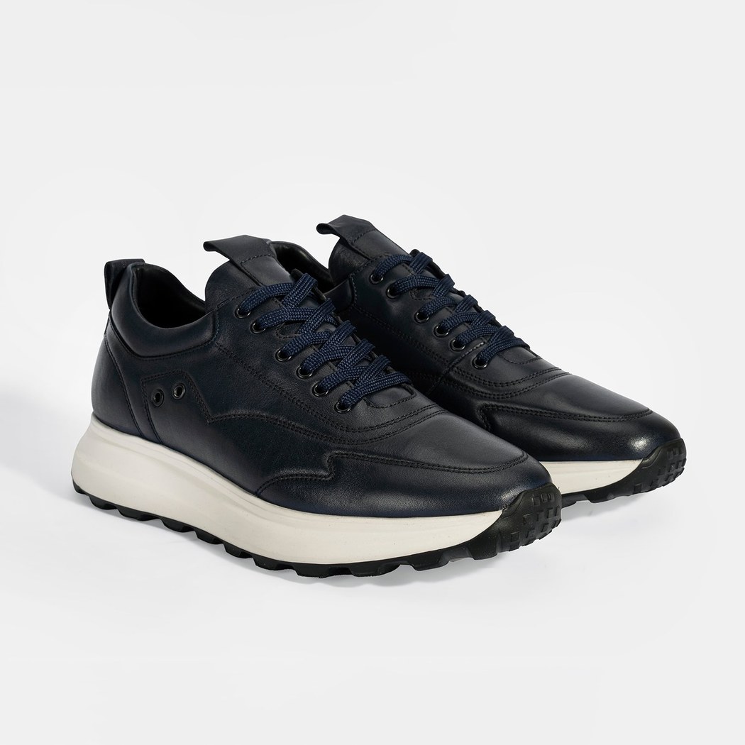 Erkek Lacivert Bağcıklı Deri Spor Ayakkabı